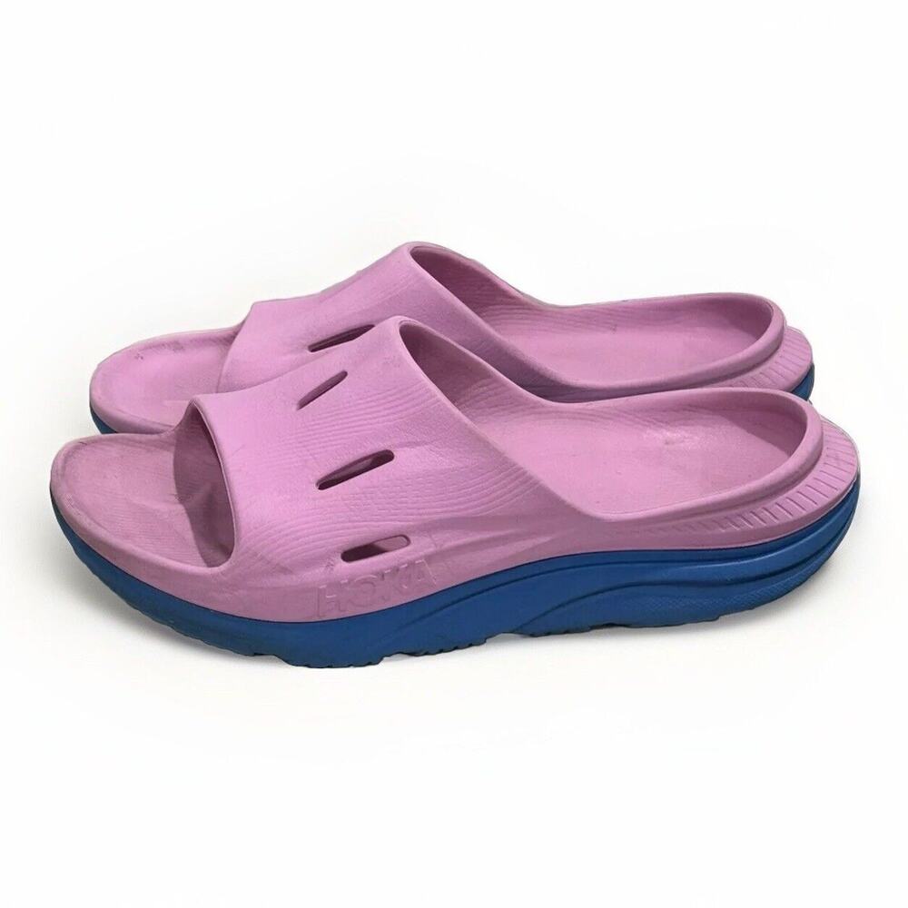 Hoka One One Ora Running Comfort Recovery Slide 3 Mens 11 Blue Pink Sandals Used